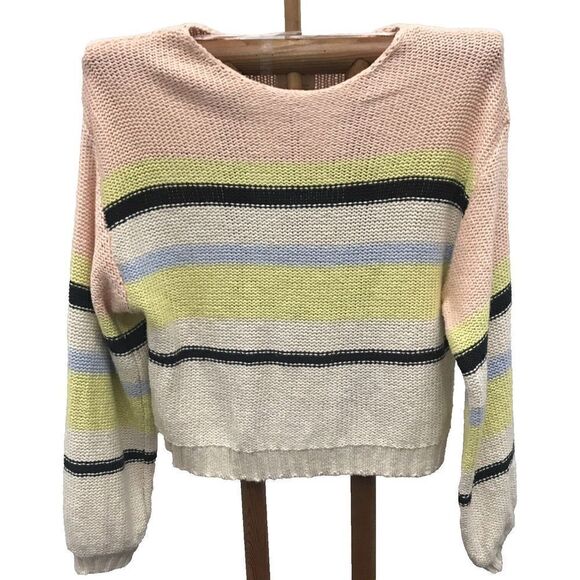 Billabong Sweater Striped Slouchy Fit Cotton Pullover Women M Long Sleeve - Picture 1 of 13